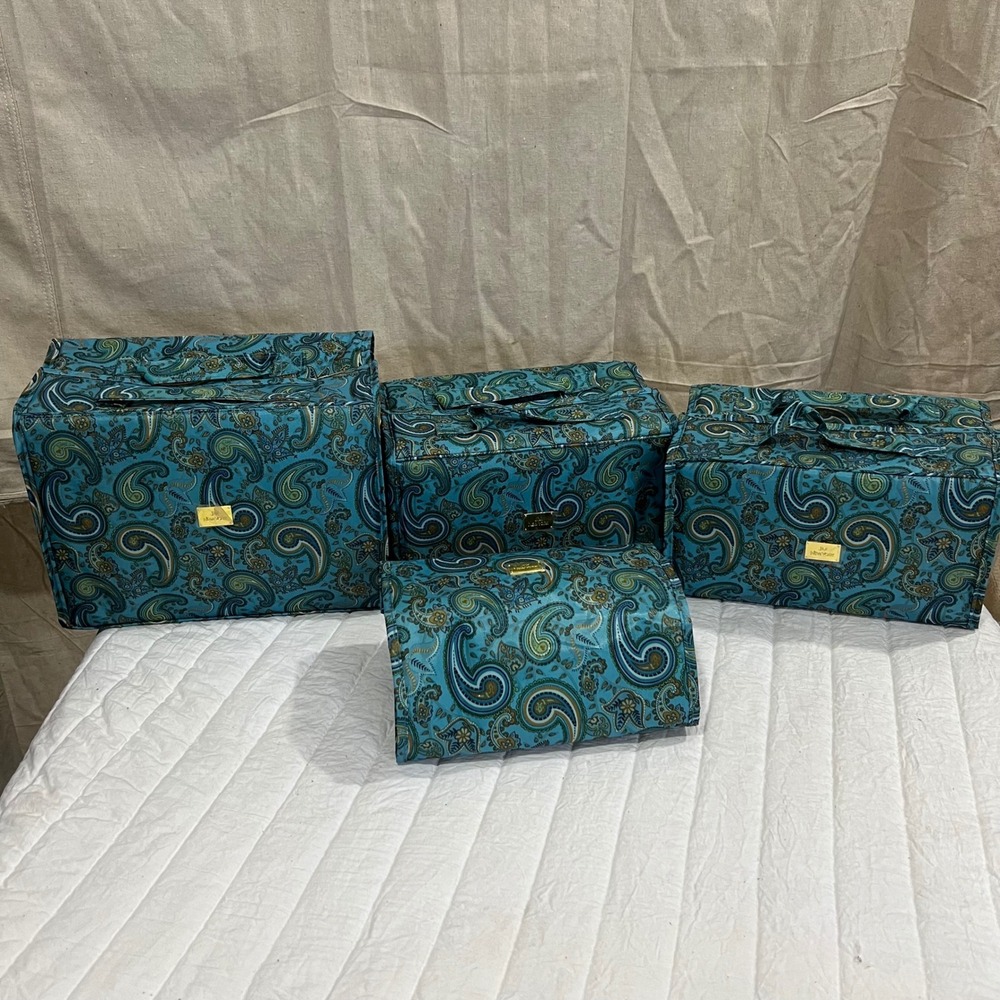 Joy Mangano Better Beauty Case Set Paisley Teal 5 Piece Organizer